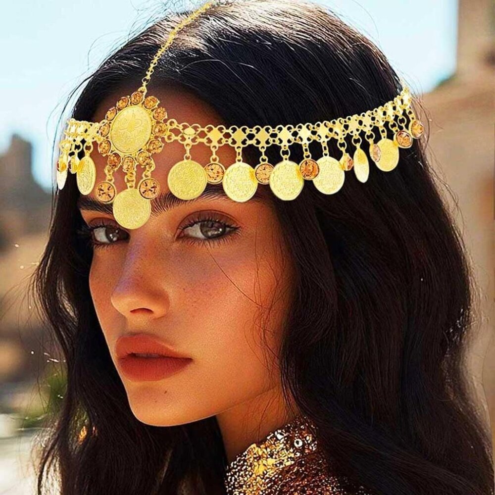 Gold Head Chain Coin Headband Egyptian Costume Hair Accessories for Women